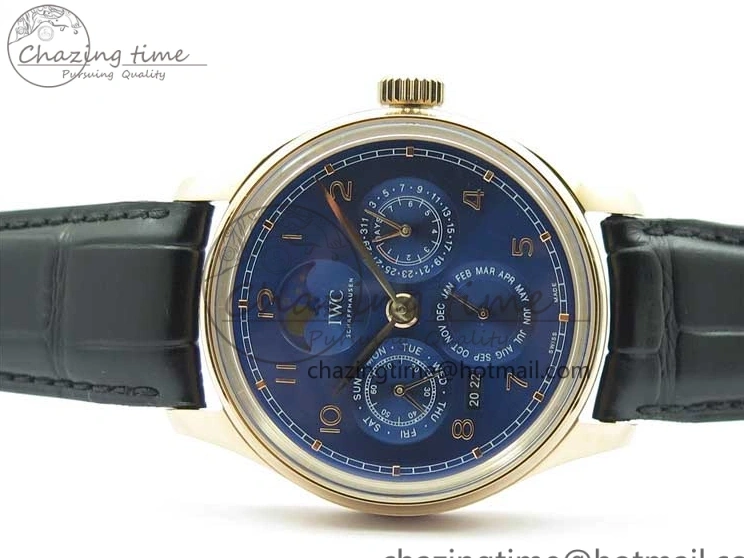 MIROTIME 0304 Premium Portugieser Perpetual Calendar IW503302 RG V9F 1:1 Best Edition Blue Dial on Black Leather Strap A 7098
